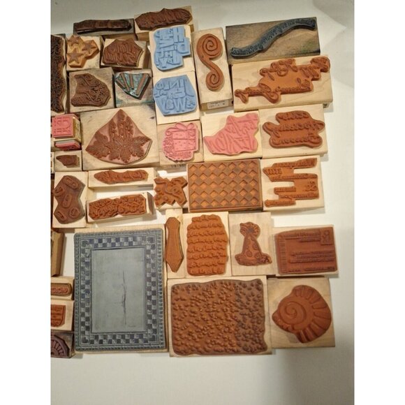 Wood Mounted Rubber Stamps Lot 85+ Holiday Christmas Birthday Various Designs - Picture 10 of 10